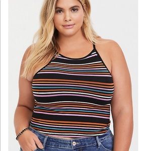 🎁 MULTI STRIPE HIGH NECK FOXY CROP CAMI